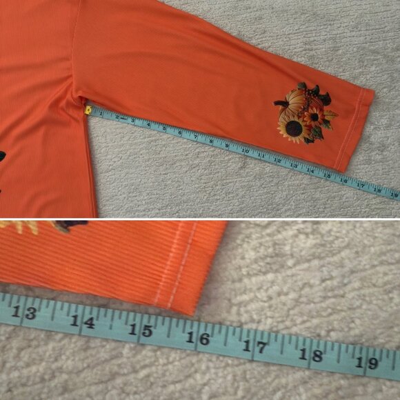 Pumpkin Sunflower Print Long Sleeve V Neck Fall Top Womens Size Large Polyester - Picture 7 of 13